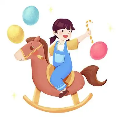 可爱儿童节女孩骑木马png素材