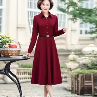 妈妈气质连衣裙春秋新款丈母娘新娘结婚宴装高贵礼服酒红l建议85100斤