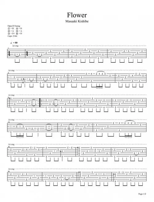 岸部真明《花》吉他指弹谱-d调指弹谱