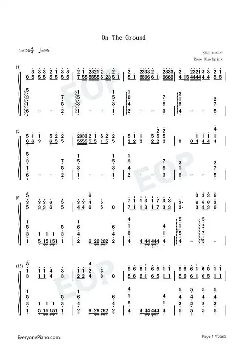 on the ground-rosé双手简谱预览1