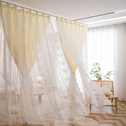 法式轻奢白色蕾丝纱帘透光不透人双层公主风卧室客厅飘窗仙气窗帘