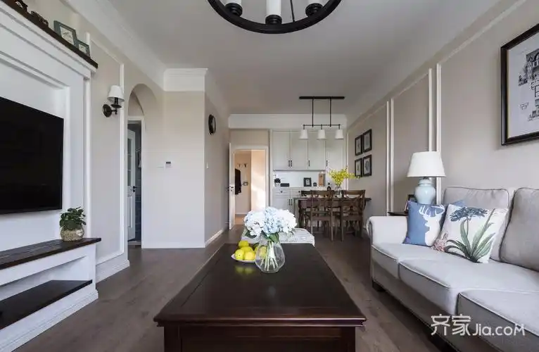 90美式三房装修效果图,90平米简约美式装修案例效果图-齐家网