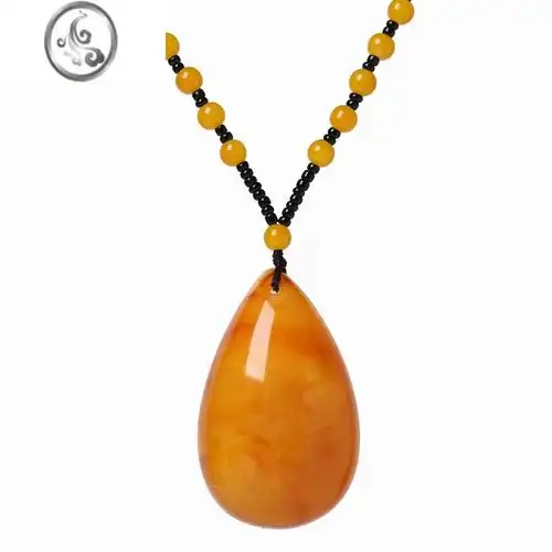 jimi老蜜蜡吊坠男女款鸡油黄琥珀长款项链二代蜜蜡民族风挂坠毛衣链