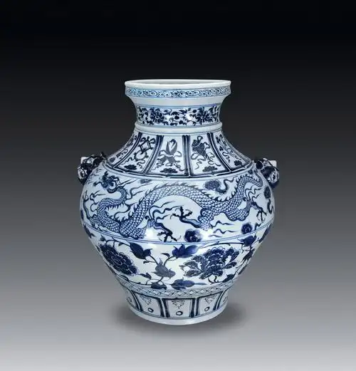 0321元青花龙纹双兽耳大罐