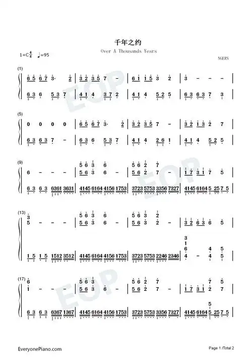 千年之约-c调简单版-上古密约主题曲双手简谱预览1