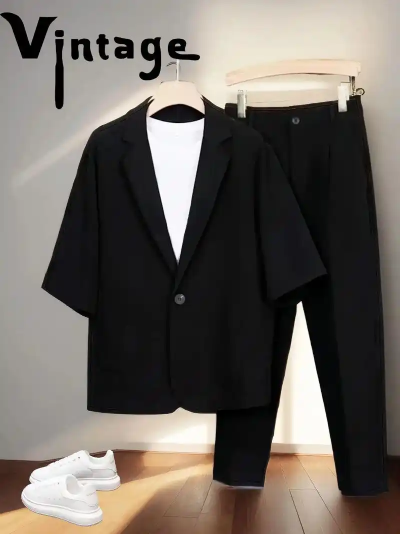 夏季男士大码潮流西服套装,三件套,韩版痞帅帅气男款