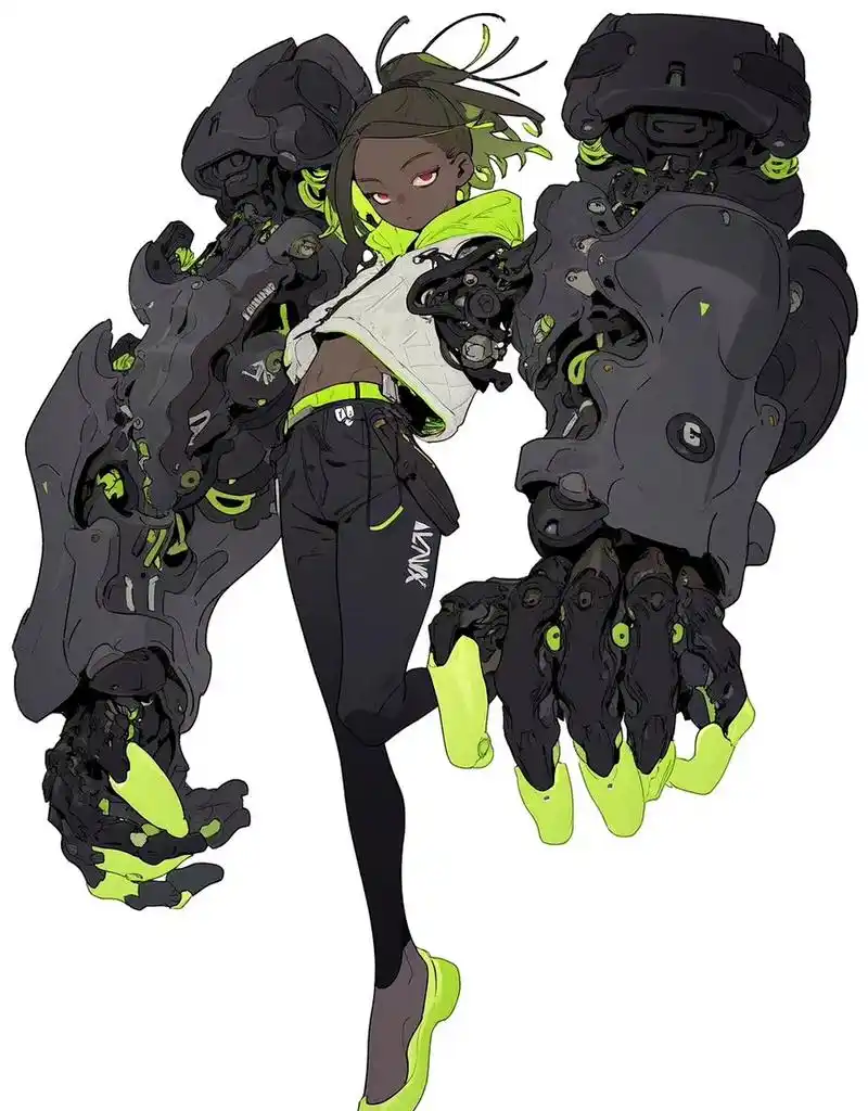 一组张力十足的机械义肢女孩插画欣赏,by nijijourney.