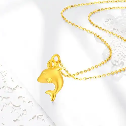 梦金园3d硬金海豚黄金吊坠可爱足金吊坠金坠子轻奢小众送女友生日礼物