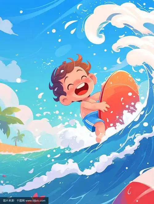 利用海浪的凉爽来抵御夏日的炎热夏季系列插画,夏系列,暑期,暑假,夏天
