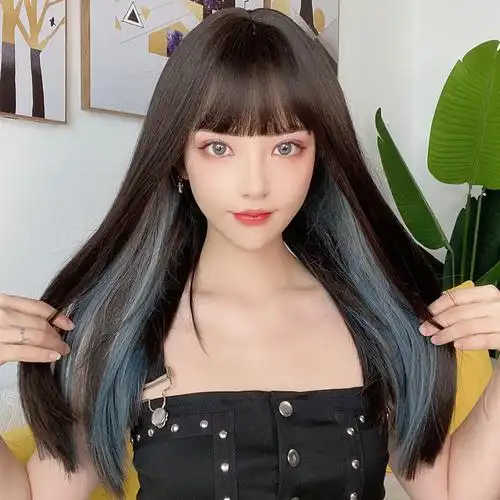 长直假发公主李中长长发网红挂耳染黑发套自然整顶假发