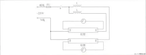 图1 双荧光灯的户外广告双灯管接线电路