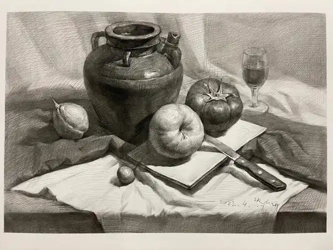 素描静物常规罐子盘子水果组合分享70