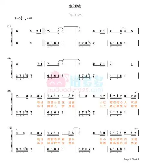 陈一发儿《童话镇》钢琴双手简谱1