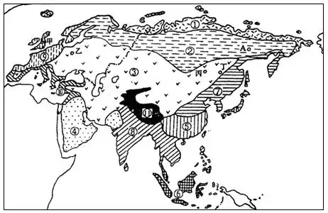 (  分)读"欧亚大陆气候类型分布图",完成下列问题.