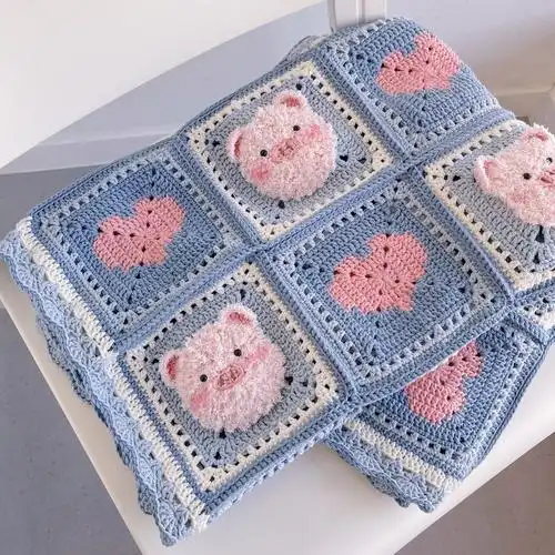 皮皮刘diy手工编织毯可爱小猪毯子材料包毛线编材料包