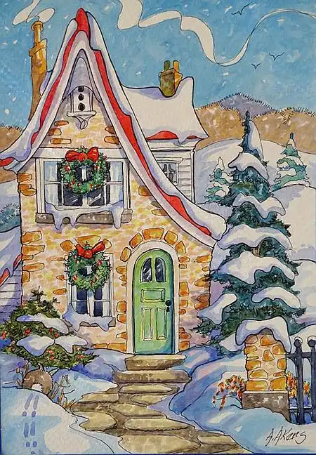 可爱的童话小屋绘画作品