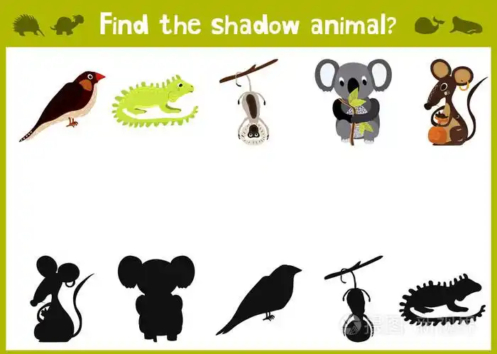 教育影子匹配游戏卡通矢量插图