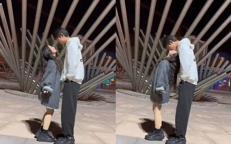 情侣身高差30厘米当众秀恩爱,360度转圈接吻看懵网友,画面太甜