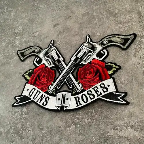 大号朋克双枪玫瑰枪花乐队刺绣布贴补丁机车骑士布贴