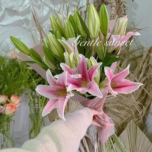家居瓶插花|粉色香水百合|鲅鱼圈花店