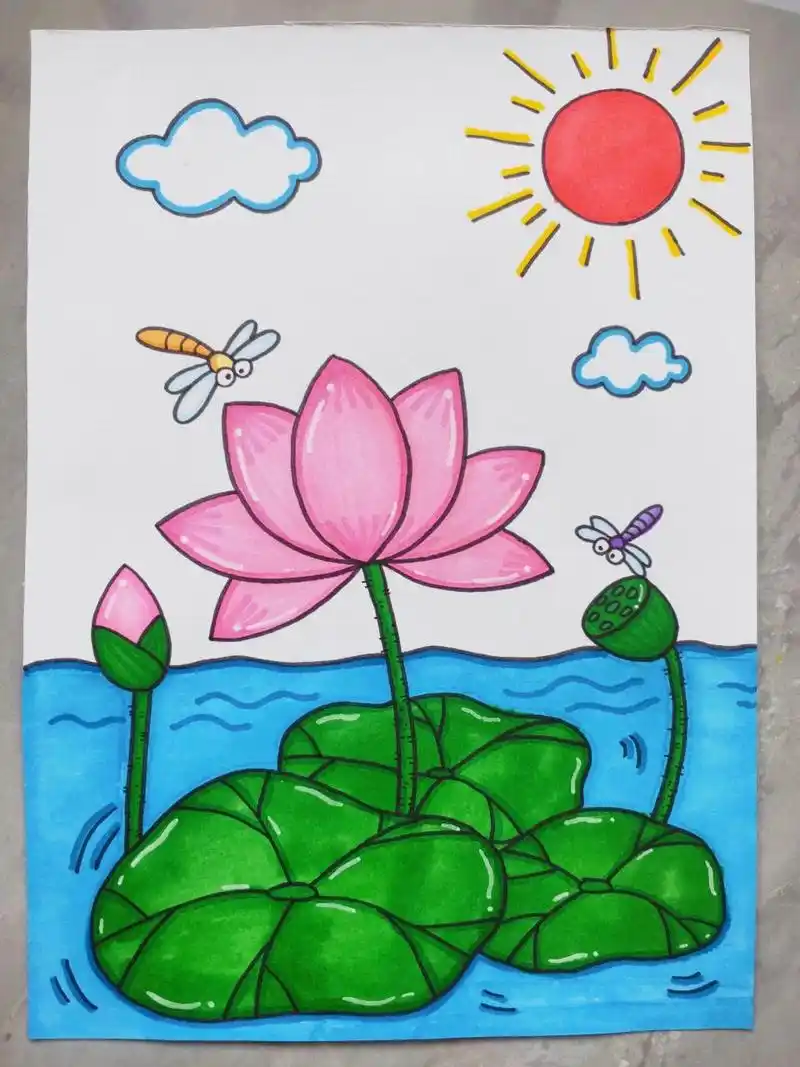 夏季荷花简笔画 夏季到了,画幅美丽的荷花当做夏日礼物送给自己或朋友