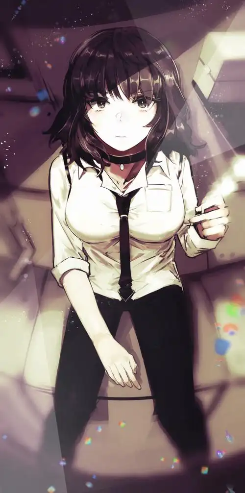 系领带手里夹着香烟的大胸动漫女生壁纸