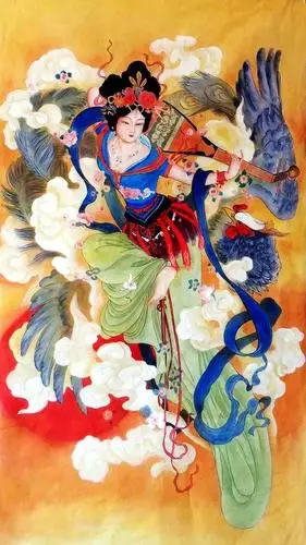 工笔画古典美女嫦娥飞天