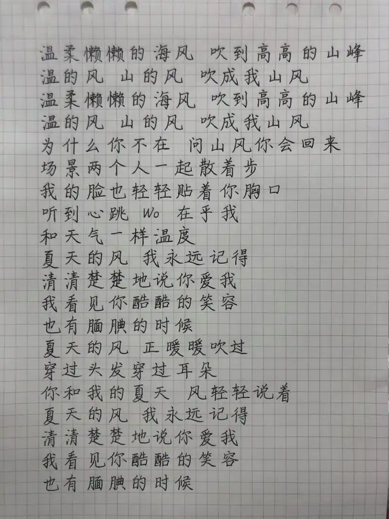 20210318-《夏天的风》歌词(原唱:温岚)