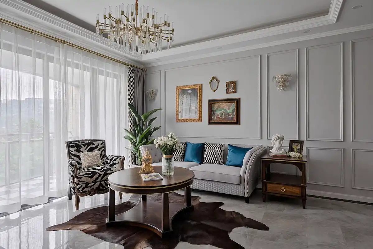 103平美式风格客厅装修效果图美式混搭别墅客厅装修效果图现代简约