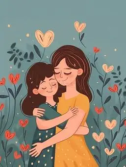 母亲节母女拥抱插画背景