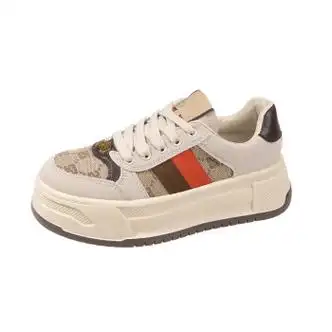 卡古驰酷奇厚底运动休闲鞋女2023年秋冬新款小个子增高板鞋系带单棕色