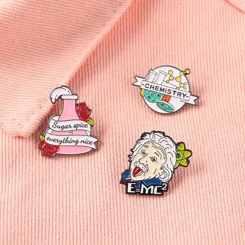 爱因斯坦胸针实验瓶化学胸章知识金属徽章丝巾扣饰品领针胸花别针