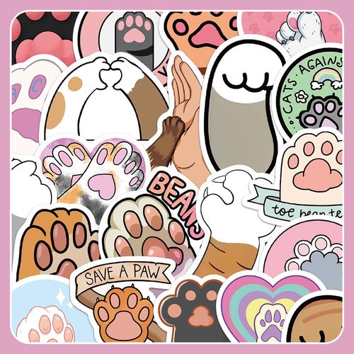 61张新款卡通猫爪贴纸可爱卡通少女心手机壳diy平板防水装饰贴画