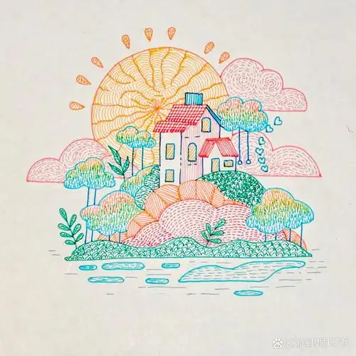 原创简笔画线描画|可爱的小房子|附过程图