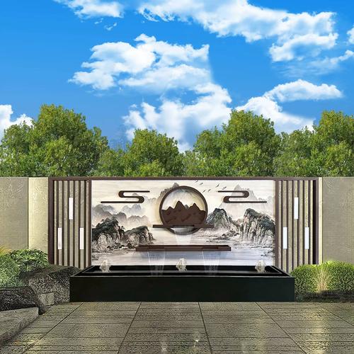 新款定制户外园林庭院小区新中式深咖色不锈钢流水屏风隔断影壁水