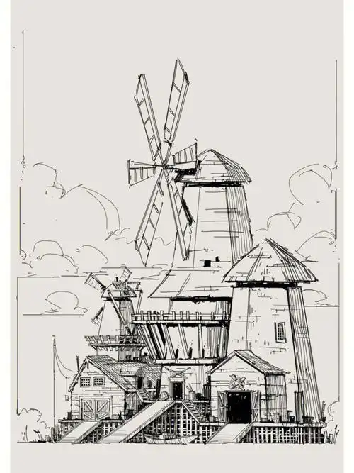 插画线稿钢笔场景速写练习线稿