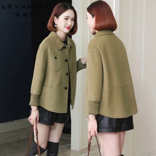 莱希亚品牌女装双面大衣女短款韩版毛呢小个子外套冬羊毛 晚秋驼 s