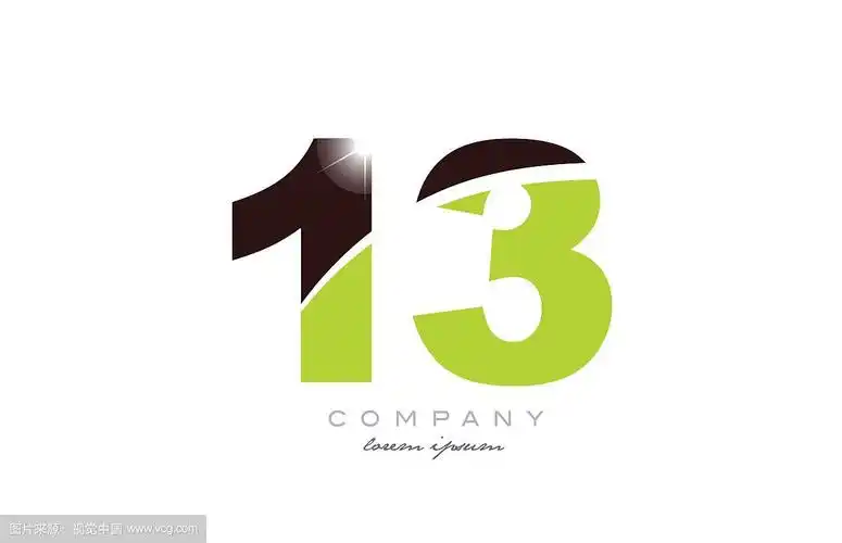 数字13在绿色和棕色的标志图标设计