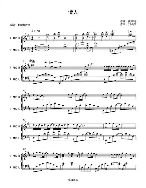 情人-beyond-钢琴原版钢琴谱-beethoven-虫虫乐谱