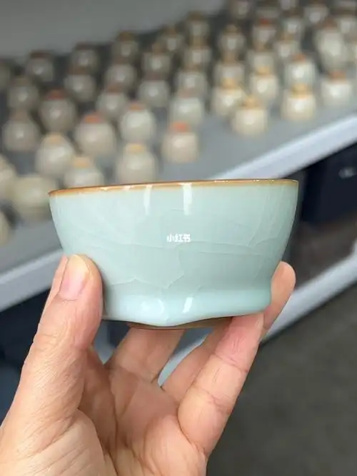 青瓷茶具哥窑粉青冰裂纹茶碗开片养线超棒