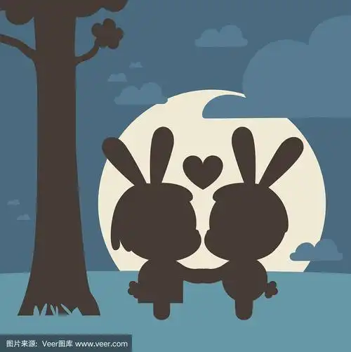 兔情侣在树下接吻