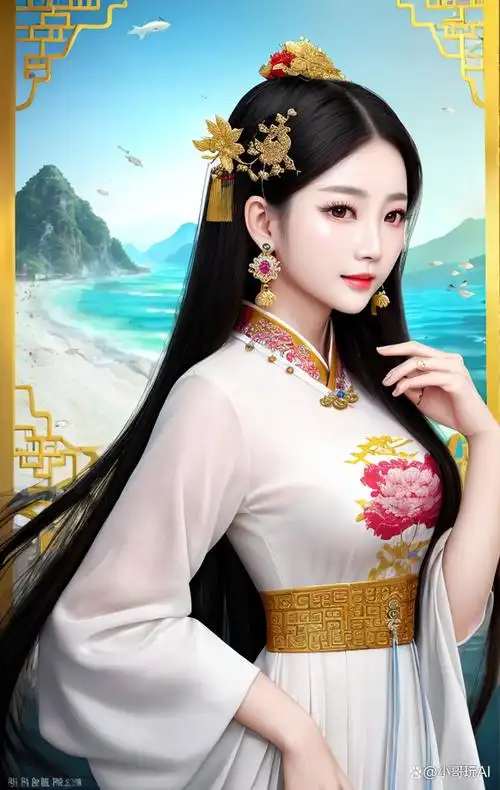 汉服美女漫步沙滩,夏日浪漫情怀尽情释放