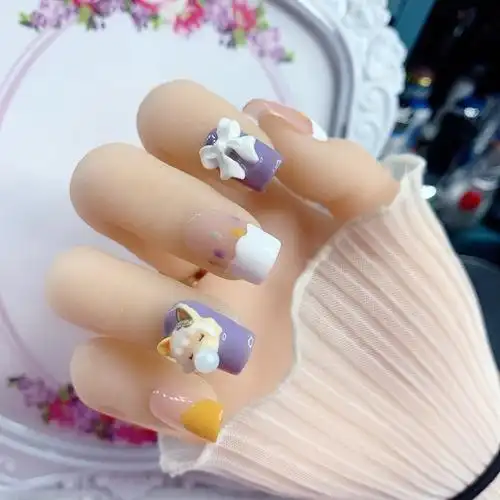 28号手工定制穿戴美甲片吹泡泡小女孩少女风假美甲工具