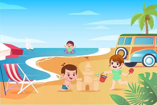 夏天儿童活动沙滩游泳玩耍背景素材夏天夏日立夏夏季