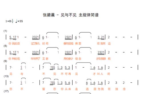 张碧晨 见与不见 主旋律简谱 金池 - 心在跳 主旋律简谱