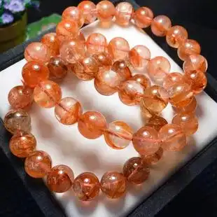 天然鸩羽幽灵水晶手链凤r凰花红黄胶花手串转运招财挡煞一物一图