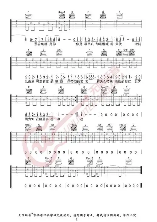 邓紫棋平凡天使吉他谱吉他弹唱c调伴奏谱
