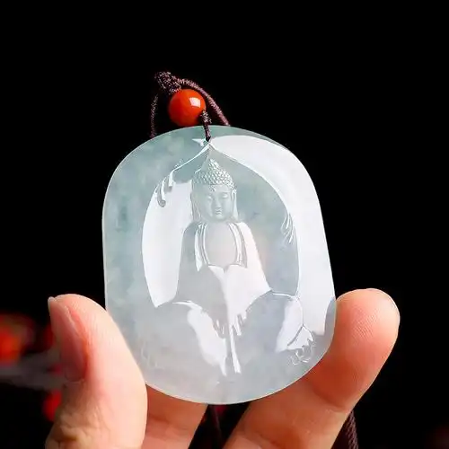 祥祯阿弥陀佛天然翡翠吊坠冰种玉佛玉牌玉佩徐炼求大师颈饰