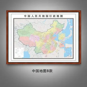 2018新品中国地图世界地图装裱实木框办公室书房装饰画客厅挂画背景墙