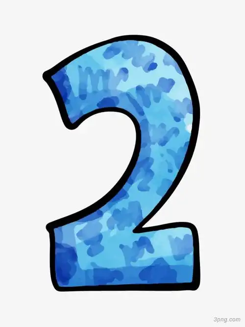 水彩蓝色数字2png素材透明免抠图片艺术字集